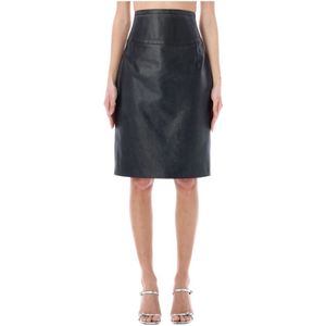 Givenchy, Leren Midi Rok Zwart, Dames, Maat:S