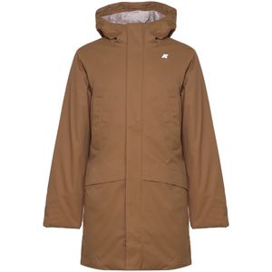 K-Way, Mantels, Heren, Bruin, XL, Nylon, Bruine Nylon Trenchcoat met Capuchon