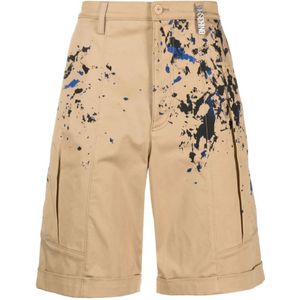 Moschino, Korte broeken, Heren, Beige, L, Katoen, Beige Shorts met Schilderachtige Print