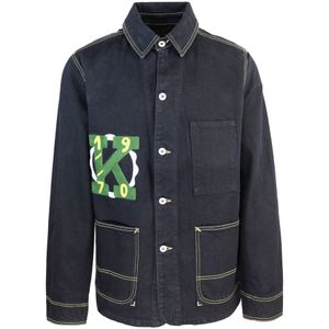 Kenzo, Zwarte Denim Jas met Contraststiksels Zwart, Heren, Maat:M