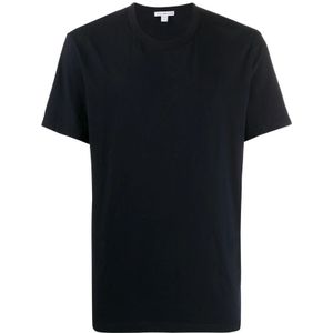 James Perse, Tops, Heren, Blauw, M, Katoen, Nachtblauw Katoenen Jersey T-shirt met Monogram Label