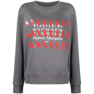 Maison Margiela, Sweatshirts & Hoodies, Dames, Grijs, S, Comfortabele Logo-Print Sweatshirt-S