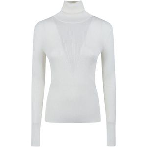 P.a.r.o.s.h., Crèmekleurige Ribgebreide Sweatshirt met Wol Detail Wit, Dames, Maat:L