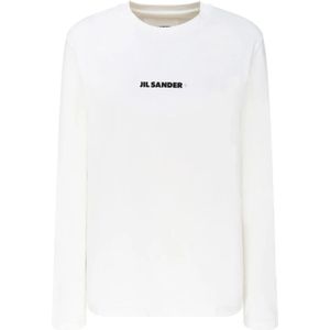 Jil Sander, Sweatshirts & Hoodies, Dames, Wit, S, Katoen, Wit Logo Print Sweatshirt