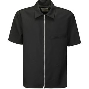 Courrèges, Overhemden, Heren, Zwart, L, Korte Mouw Rits Shirt met Logo