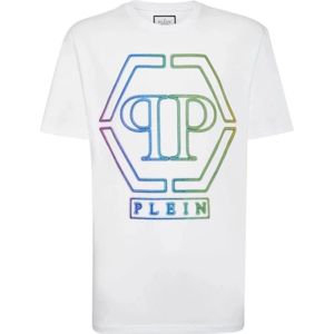 Philipp Plein, Wit Geborduurd T-Shirt Wit, Heren, Maat:L