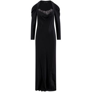 Alberta Ferretti, Zwarte jurk met lange mouwen en uitlopende onderkant Zwart, Dames, Maat:S