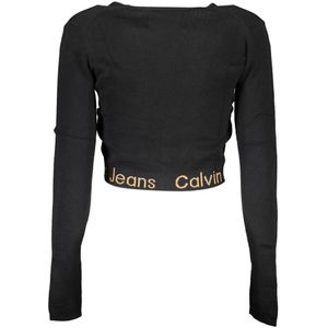 Calvin Klein, Truien, Dames, Zwart, L, Zwarte Lange Mouw V-hals Vest