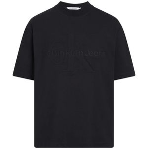Calvin Klein Jeans, Premium Monologo T-Shirt Lente/Zomer Collectie Zwart, Heren, Maat:L