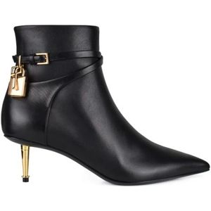 Tom Ford, Schoenen, Dames, Zwart, 38 EU, Leer, Elegante zwarte leren laarzen met hak