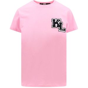 Karl Lagerfeld, Tops, Dames, Roze, M, Katoen, Logo Biologisch Katoenen T-Shirt