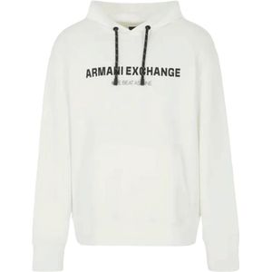 Armani Exchange, Sweatshirts & Hoodies, Heren, Wit, L, Katoen, Witte hoodie met borstprint