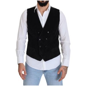 Dolce & Gabbana, Pakken, Heren, Zwart, 4Xl, Katoen, Zwarte Dubbelrijige Vest Gilet