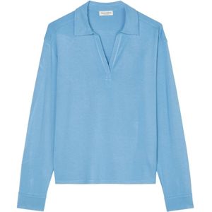 Marc O'Polo, Polo blouse stijl longsleeve Blauw, Dames, Maat:S