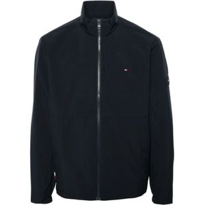 Tommy Hilfiger, Jassen, Heren, Blauw, S, Blauwe Lichtgewicht Geborduurd Logo Jas