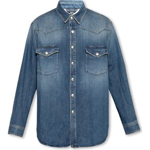 Burberry, Overhemden, Heren, Blauw, XL, Denim, Harkgate denim shirt