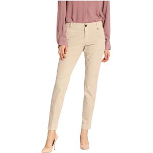 Mason's, Broeken, Dames, Beige, M, Katoen, Curvy Velvet Chino Broek 1000-Gestreept