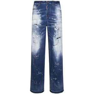 Dsquared2, Jeans, Dames, Blauw, XS, Katoen, Blauwe Loose-Fit Straight-Leg Jeans