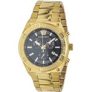 Versace, Accessoires, Heren, Geel, ONE Size, Sporty Greca Chronograaf Gouden Horloge