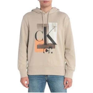 Calvin Klein, Sweatshirts & Hoodies, Heren, Beige, S, Katoen, Connected Layer Sweatshirt