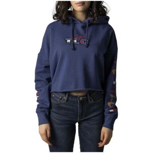 Tommy Jeans, Blauwe Bedrukte Hoodie Blauw, Dames, Maat:2XS