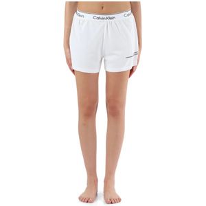 Calvin Klein, Korte broeken, Dames, Wit, S, Polyester, Elastische taille Logo Print Shorts