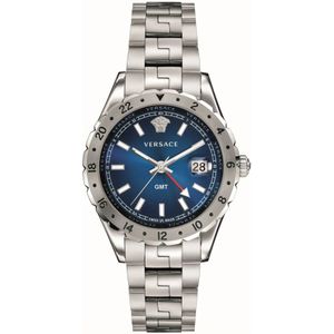 Versace, Accessoires, Heren, Grijs, ONE Size, Blauw Roestvrij Stalen GMT Horloge