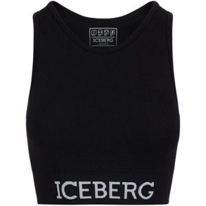 Iceberg, Tops, Dames, Zwart, S, Nylon, Logo Crop Top