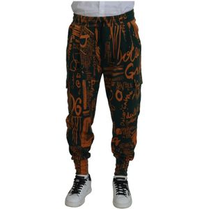 Dolce & Gabbana, Broeken, Heren, Veelkleurig, M, Polyester, Multicolor Logo Print Zijden Cargo Jogger Broek