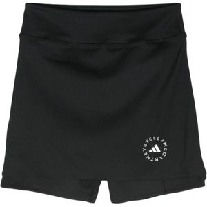 Adidas by Stella McCartney, Korte broeken, Dames, Zwart, S, Polyester, Zwarte Shorts met Gelaagd Ontwerp en Logodetail
