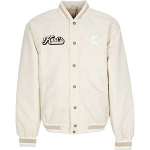 Karl Kani, Jassen, Heren, Wit, XL, Off White Bomberjack met Poussoir Sluiting