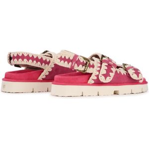 Mou, Schoenen, Dames, Roze, 38 EU, Katoen, Fuchsia Suede Bio Buckle Sandal