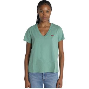 Levi's, Tops, Dames, Groen, M, Katoen, Groene V-hals T-shirts en Polos