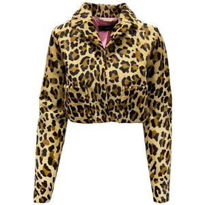 Dsquared2, Jassen, Dames, Veelkleurig, S, Leer, Luipaardprint Korte Jas