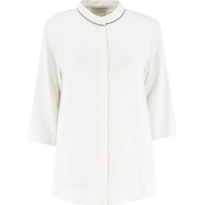 Le Tricot Perugia, Elegante Linnen Blouse met Geborduurde Kraag Wit, Dames, Maat:S