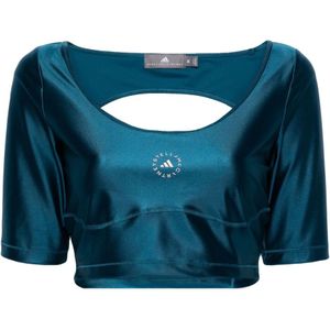 Adidas by Stella McCartney, Blouses & Shirts, Dames, Blauw, S, Nylon, Stijlvolle Crop Top voor Vrouwen