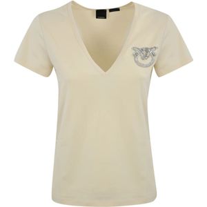 Pinko, Tops, Dames, Wit, 2Xs, Katoen, Juwel Geborduurd T-shirt