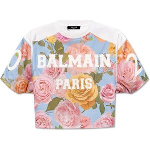 Balmain, Tops, Dames, Veelkleurig, L, Bloemen crop top