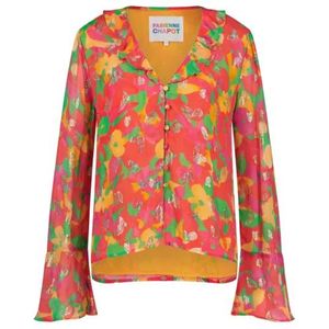 Fabienne Chapot, Blouses & Shirts, Dames, Rood, L, Bloemen V-hals Blouse met Ruches