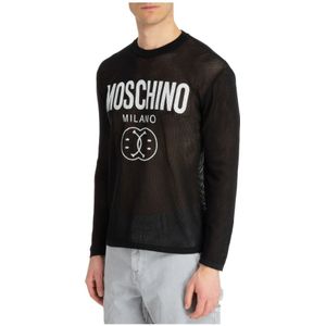 Moschino, Sweatshirts & Hoodies, Heren, Zwart, L, Katoen, Smiley Logo Print Katoenen Sweatshirt