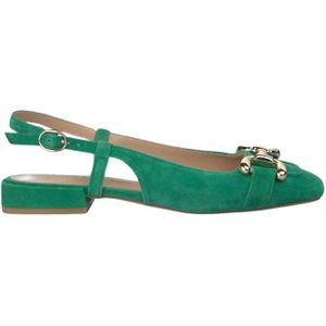 Alma EN Pena, Schoenen, Dames, Groen, 36 EU, Leer, Kristallen gesp platte schoen