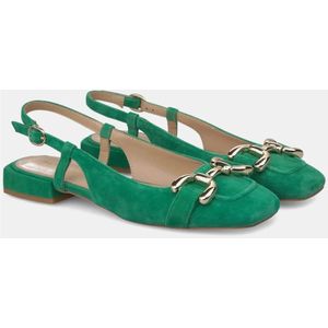 Alma EN Pena, Schoenen, Dames, Groen, 41 EU, Leer, Kristallen gesp platte schoen