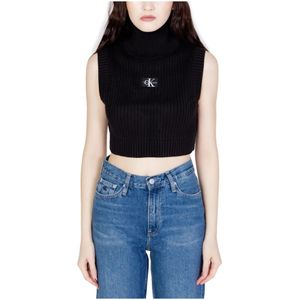 Calvin Klein Jeans, Tops, Dames, Zwart, M, Katoen, Dames Cropped Sweater