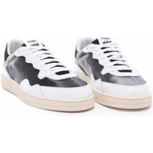 P448, Schoenen, Heren, Veelkleurig, 43 EU, Witte leren sneakers gelamineerd zwart grijs Vert-M042