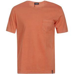 Drumohr, Tops, Heren, Oranje, XL, Katoen, Lichtblauw Katoenen T-Shirt met Zak