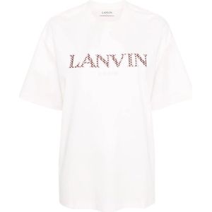 Lanvin, Roze T-shirts en Polos met Logo Patches Roze, Dames, Maat:XS