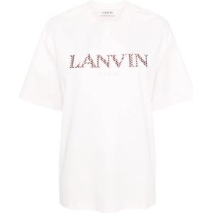 Lanvin, Tops, Dames, Roze, XS, Katoen, Roze T-shirts en Polos met Logo Patches