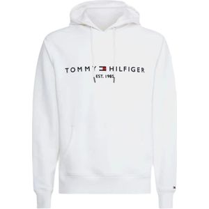 Tommy Hilfiger, Sweatshirts & Hoodies, Heren, Wit, XL, Katoen, Geborduurde Logo Hoodie
