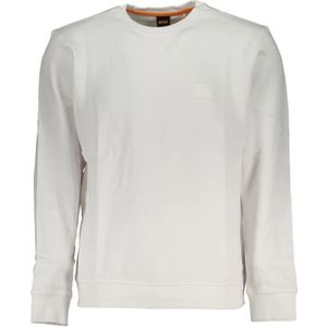 Hugo Boss, Sweatshirts & Hoodies, Heren, Wit, 2Xl, Katoen, Geborsteld Katoenen Sweatshirt met Logo Applicatie