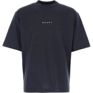 Marni, Tops, Heren, Blauw, M, Katoen, Katoen Logo Print Ronde Hals T-Shirt